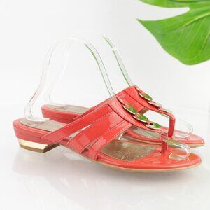 Sofft Womens Sandal Size 7 Coral Orange Patent Thong Flip Flop Slide Shoe Resort